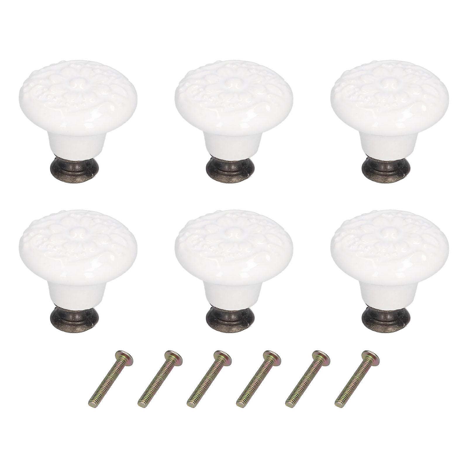 6Pcs Round Ceramic Cabinet Knobs Exquisite Single Hole Pull Handle for Drawer Cupboard DoorWhite