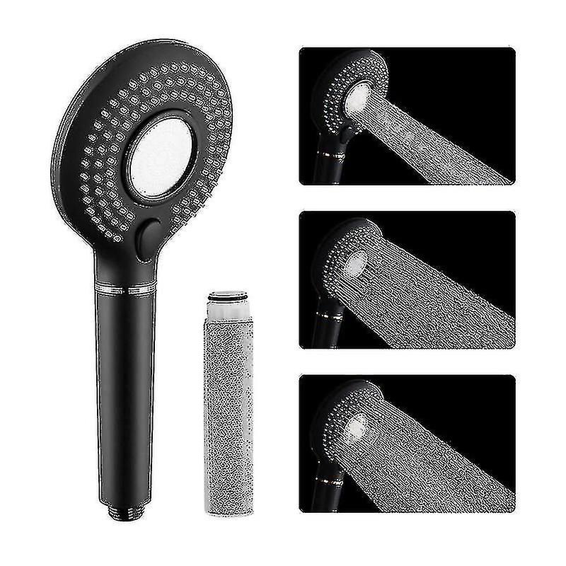 Black Shower Head with ACF Filtering Element, Hand Shower, 3 Jets - Spik