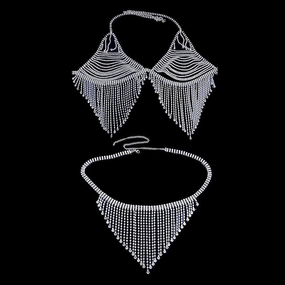 Women's Sexy Rhinestone Tassel Bra Panty Set Personalized Crystal Bikini Underwear Thong Body Chain