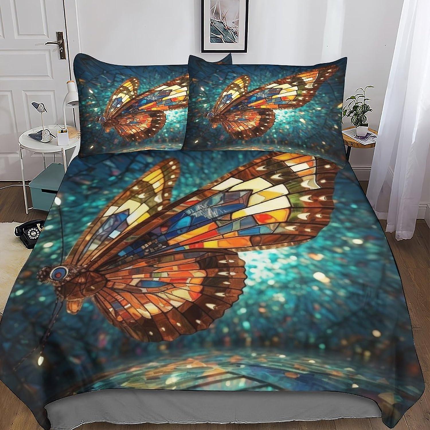 Ensemble de literie de housse de couette papillon de fleur VCLUST, housse de couette colorée 3D avec taies d’oreiller, pour housse de couette en microfibre douce avec fermeture à glissière 3 pièces 