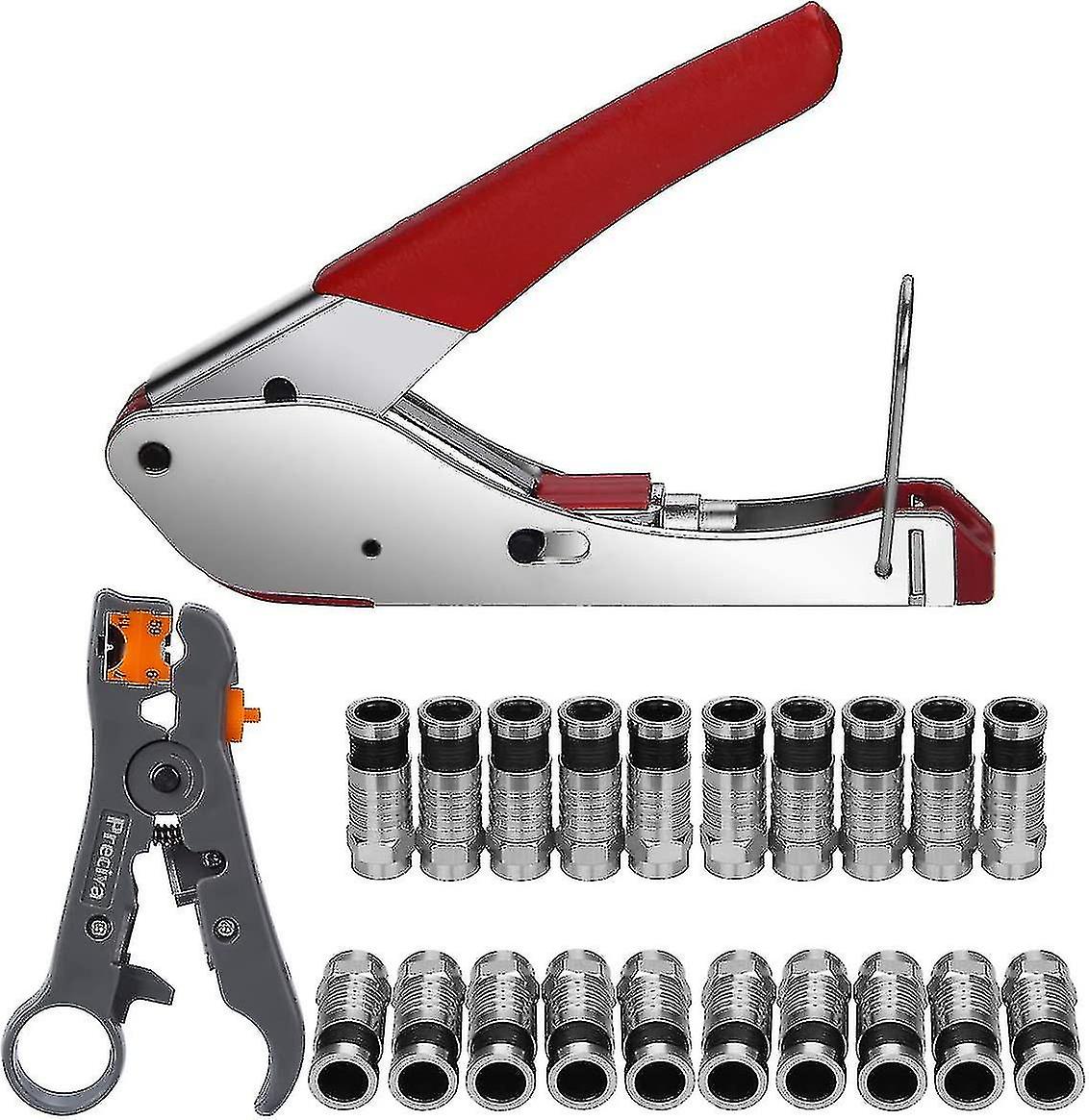 Compression Pliers Set, Crimping Tool Rg59/rg6 Stripping Tool With 20 Pieces F Compression Plug For Sat Cable, Coaxial Cable Wire Stripper Pliers