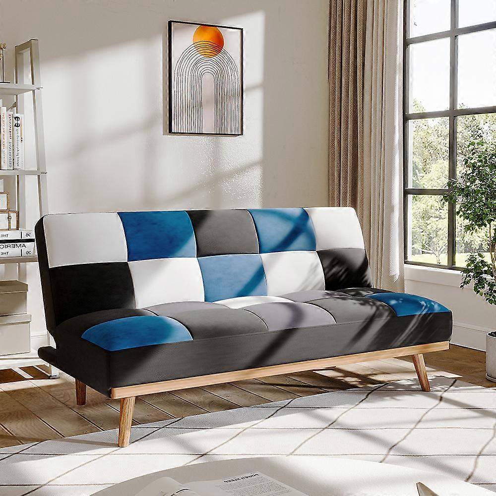 3 Seater Blue Sofa Bed Multicolour Checkered Bed Height: 42 cm