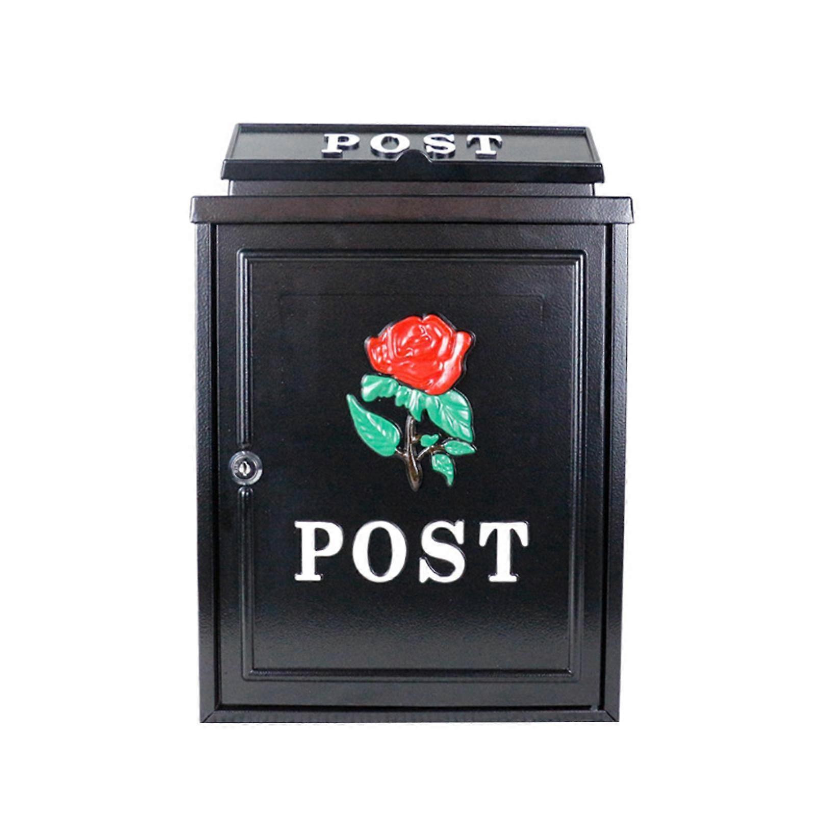 Caja de soporte de periódico Buzón decorativo para el exterior de la casa Puerta de entrada Jardín rosa roja Caja negra