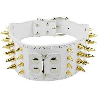 Adjustable Spiked Dog Collar PU Leather 4 Rows Studded Pet Collars Ring for Small Medium Large Dog Puppy (66 * 7.5CM-White)