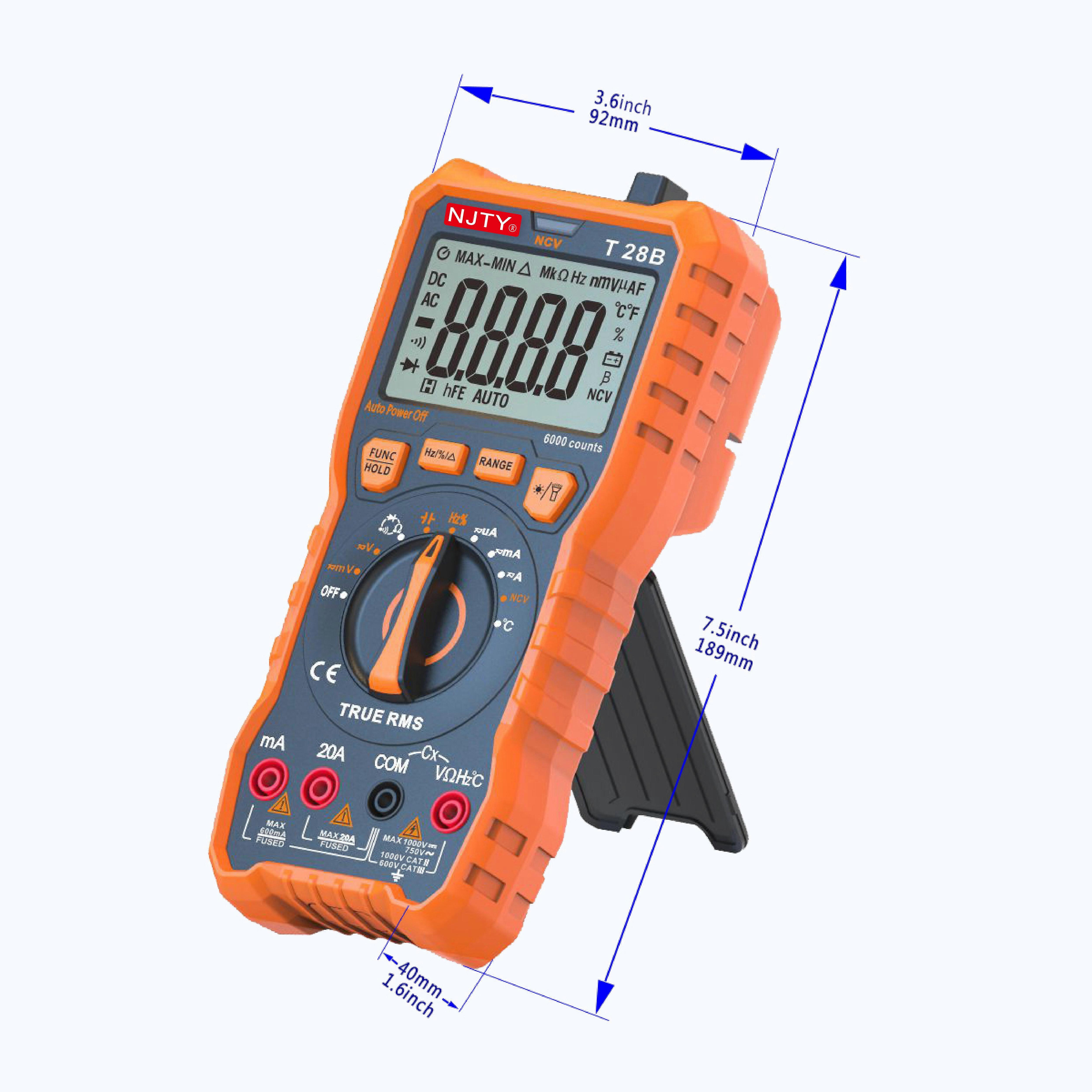Digital Multimeter TRMS 6000 Counts Measures Voltage Current Amp Resistance Diodes Continuity Duty-Cycle Capacitance Temperature For Automotive