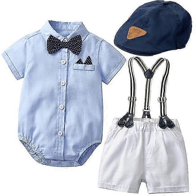 Romper kläder set för baby pojke med bow hat gentleman randig sommar kostym med bow toddler kid bodysuit set spädbarn pojke kläder