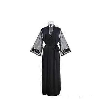 Soft silk Kimono Robe Dressing Gown Sexy Lace Nightgown Sleepwear Black | Fruugo US Soft silk Kimono Robe Dressing Gown Sexy Lace Nightgown Sleepwear Black | Fruugo US