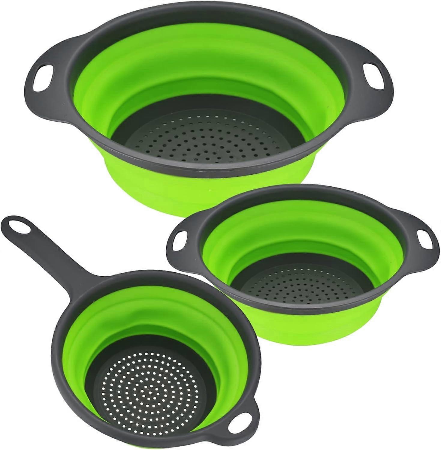 3 Pcs Collapsible Colanders Set, Silicone Colanders & Food Strainers, Foldable Filter Drain Baskets