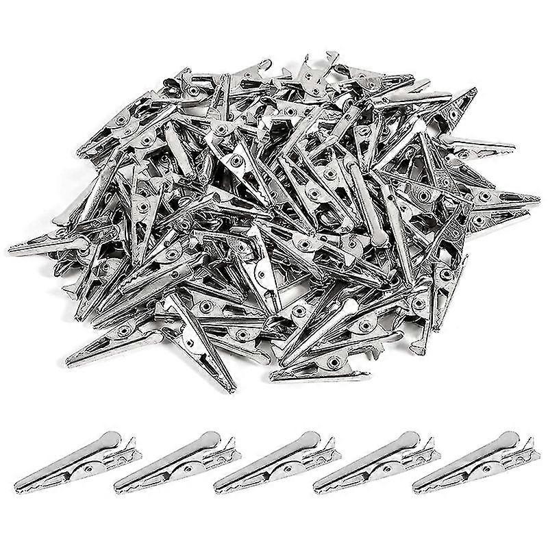100pcs 1.06in / 27mm Mini Metal Alligator Clips, Silver Tone Plated Line Spring .