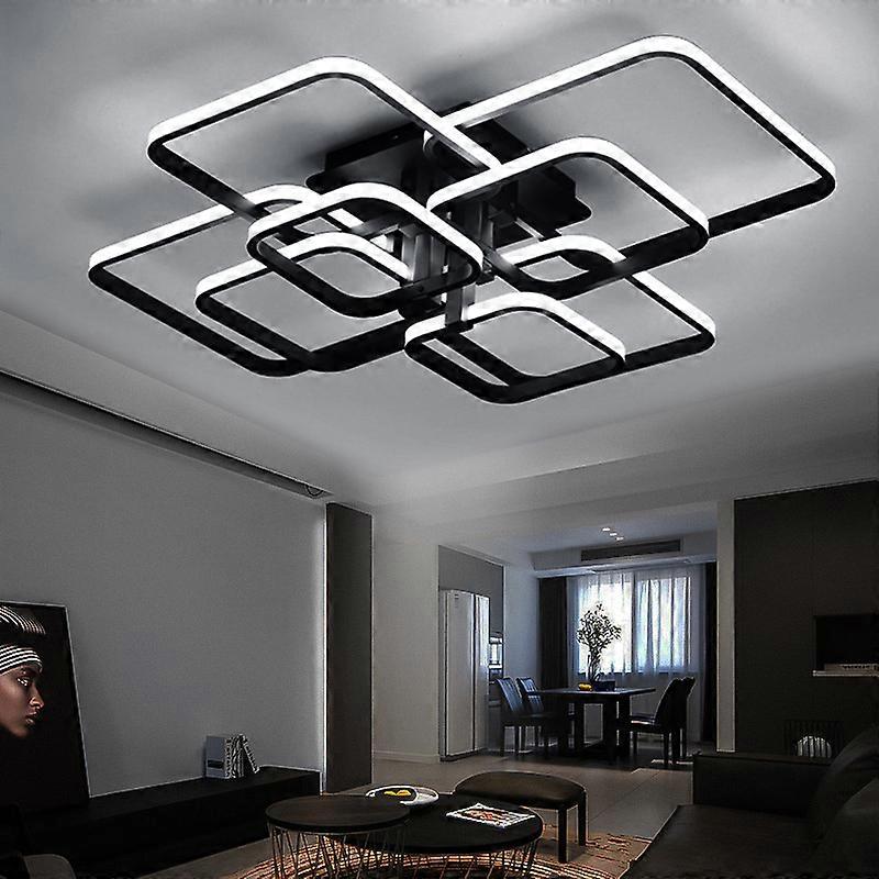 Modern Square LED Ceiling Light Acrylic Chandelier - Black Frame 8 Head