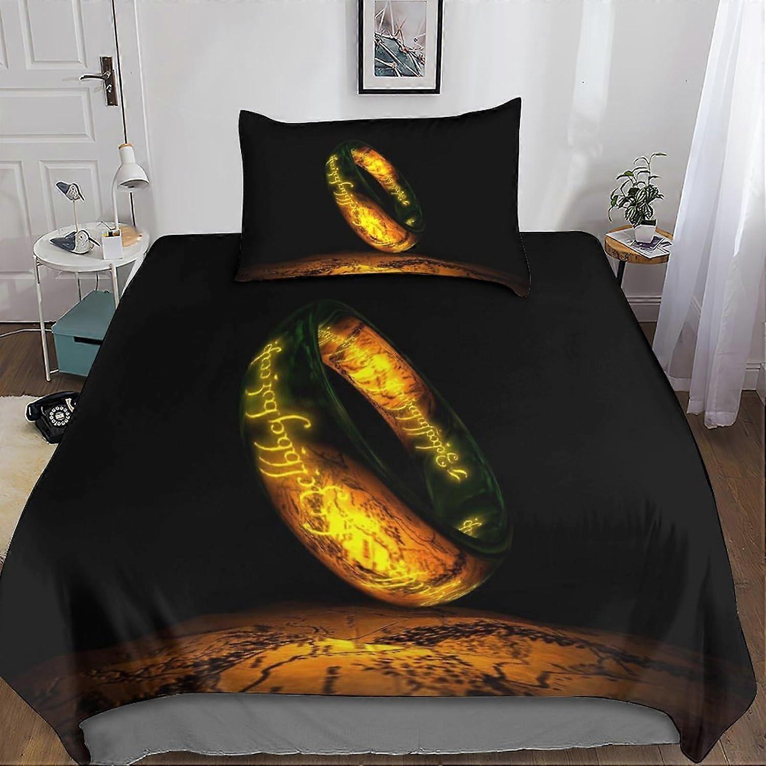 2 stycken Sagan om ringen påslakan set 3D sängkläder täcke täcke, ultramjuk mikrofiber med dragkedja stängning örngott singel