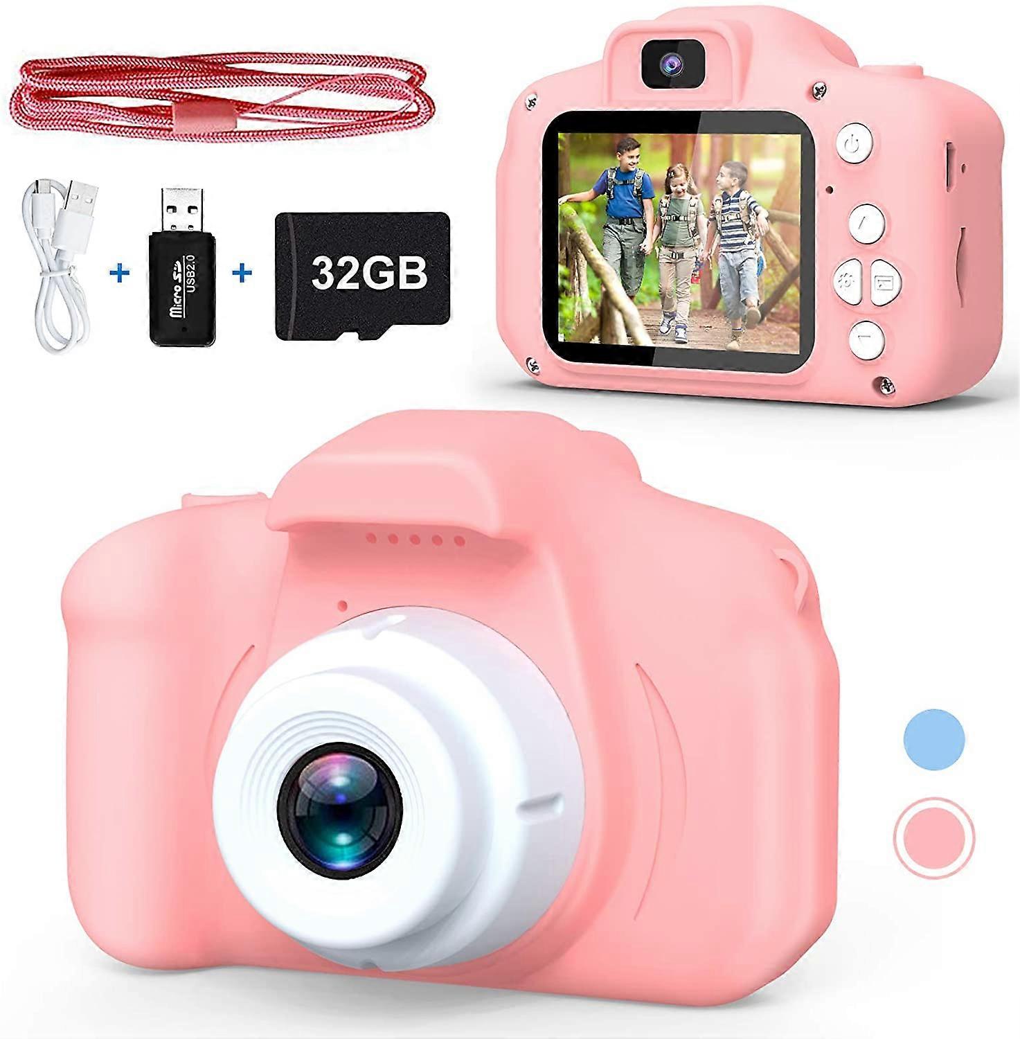 Shockproof self-timer children's camera - pink+32 memory