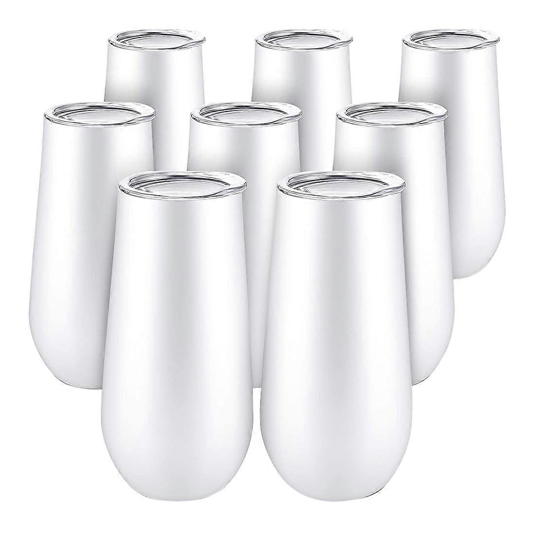 8Packs Stemless Champagne Wine Tumbler, 6 OZ Double-Insulated Wine Tumbler with Lids Cocktail Cups