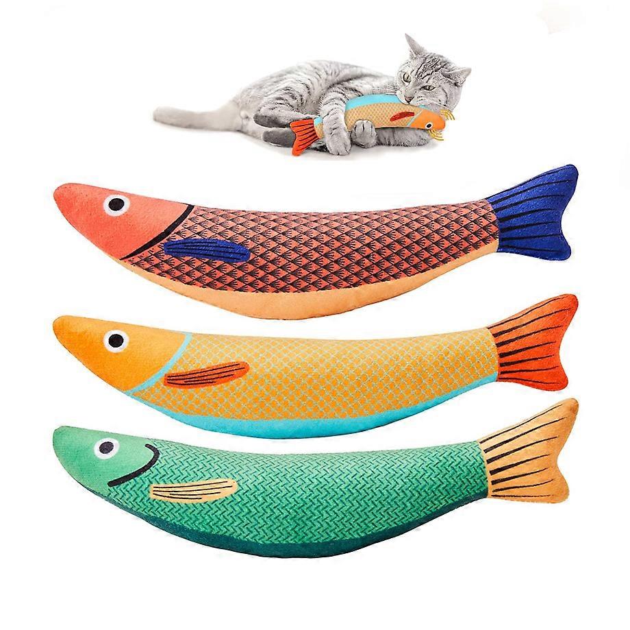3 Pack Cat Toys Saury Fish, Catnip Crinkle Sound Toys Soft and Durable, Interactive Cat Kicker Toys for Indoor Kitten Exercise 9.4 Inches