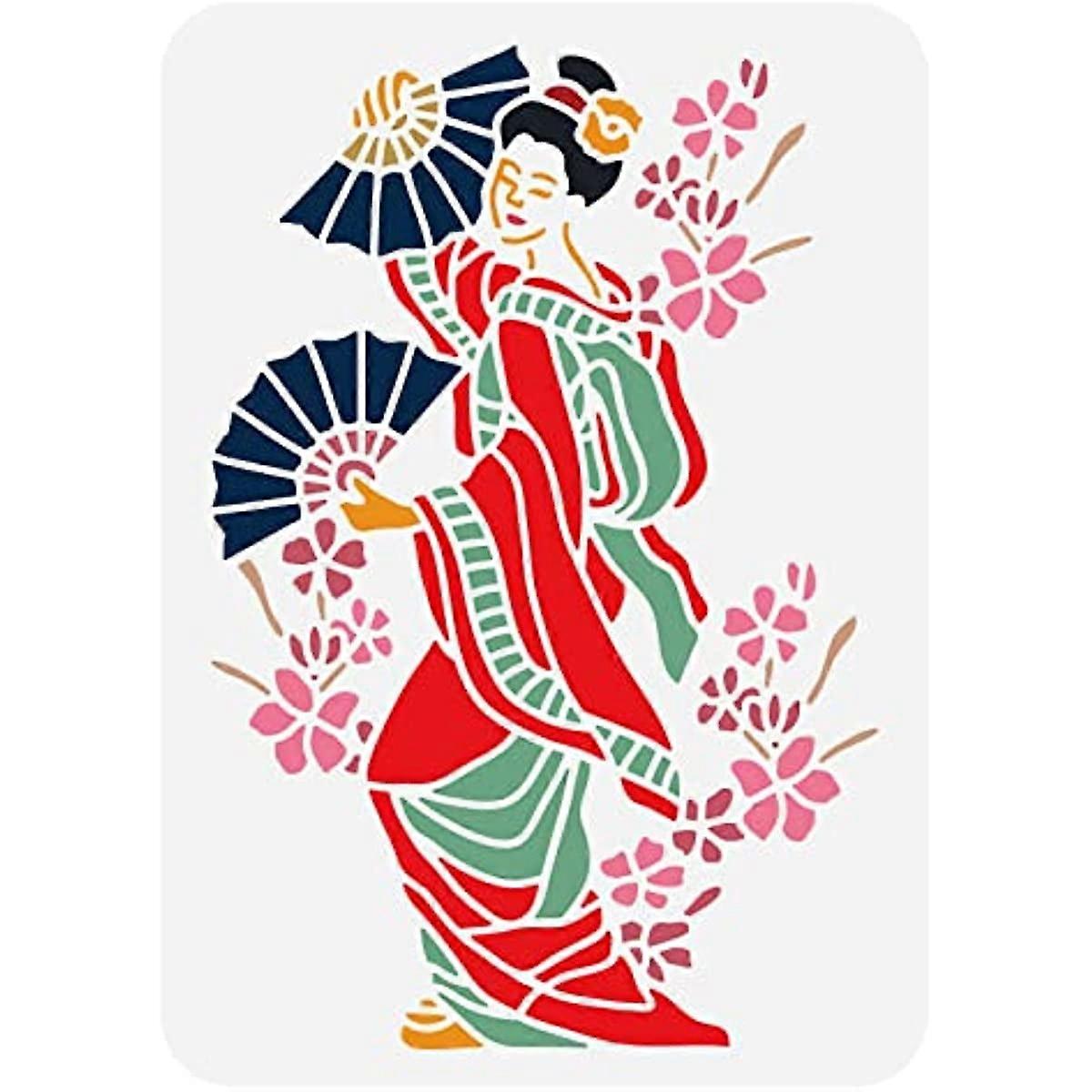 1pc Japanese Geisha Stencils Oriental Dancer Large Plastic Reusable Painting Templates Stencils