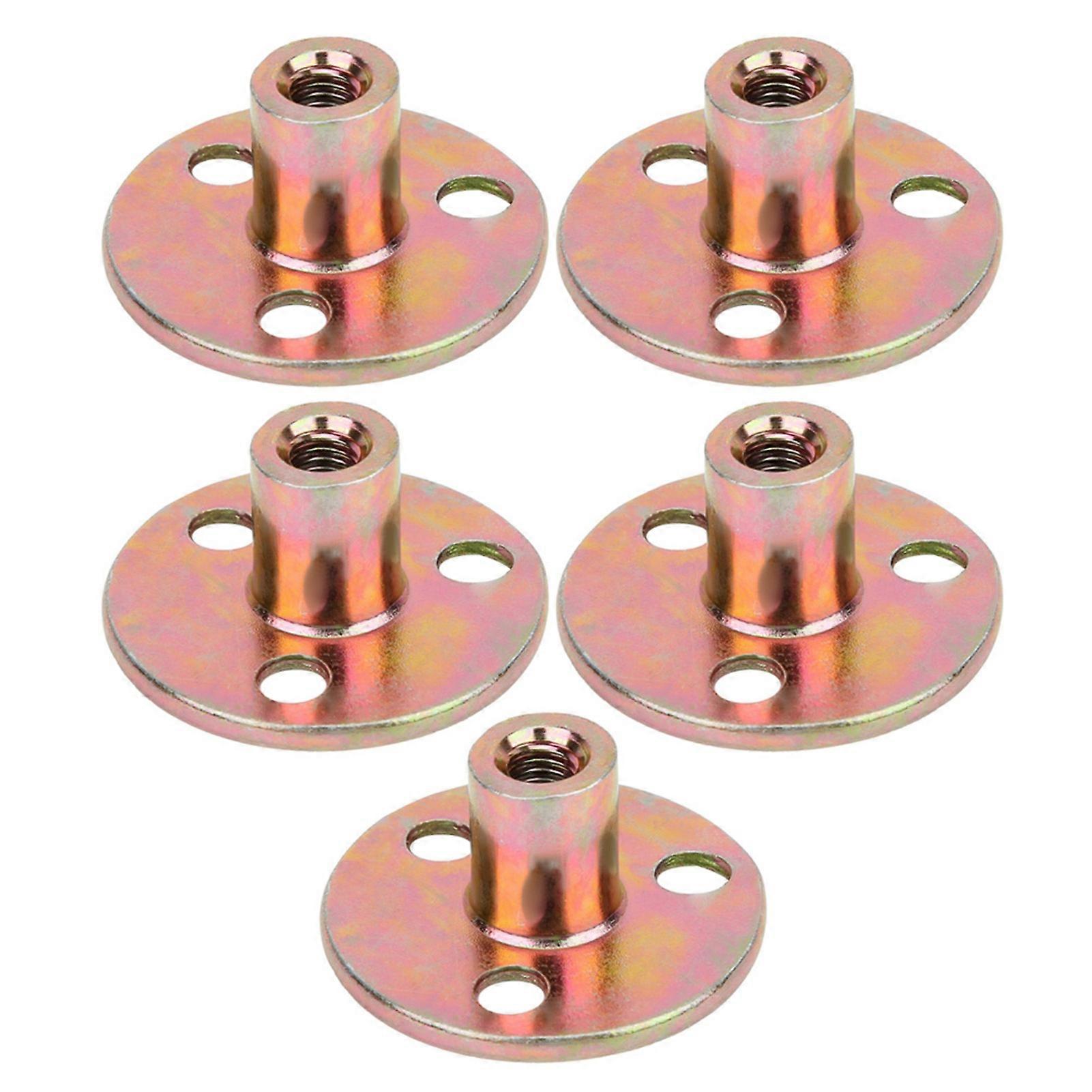 5 Pcs T Nut Flange 3 Hole Galvanized Iron Furniture Fixing Tee Round Base NutM6