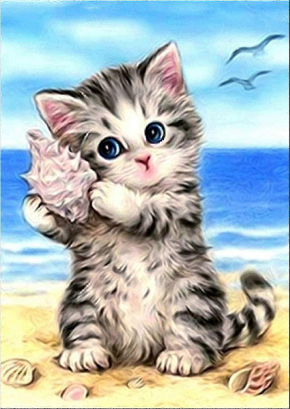 لطيف القط والصدف الماس مجموعات اللوحة - 5D الحفر الكامل الماس اللوحة عن طريق الأرقام عبر غرزة الفن الماس نقطة مجموعات للبالغين