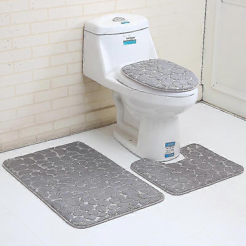 3-pc Bathroom Rug Set, Stone Pattern Carpet,3d Toilet Floor Mat