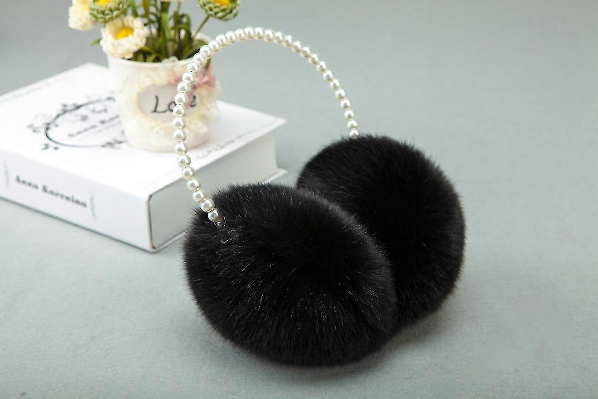 Pearl Imitation Rabbit Fur Earmuffs Head Warm In Winter And Cold Weather Ear Protection (black)