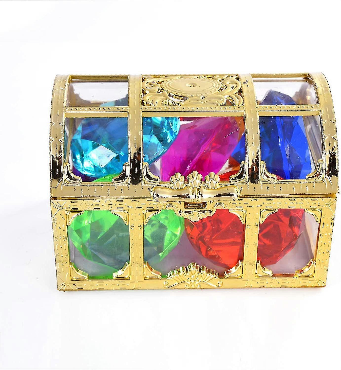 Diving Gem Pool Toy Colorful 6 Big Diamond Set With Treasure Pirate Box Summer Swimming Gem Diving Teaching Toy Sinking Gem Pool Toy