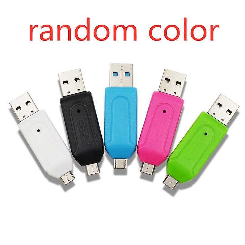 1pcs 2-in-1 Card Reader USB Memory Card Reader Micro USB OTG To USB  Adapter SD/Micro SD Card Reader Random Color