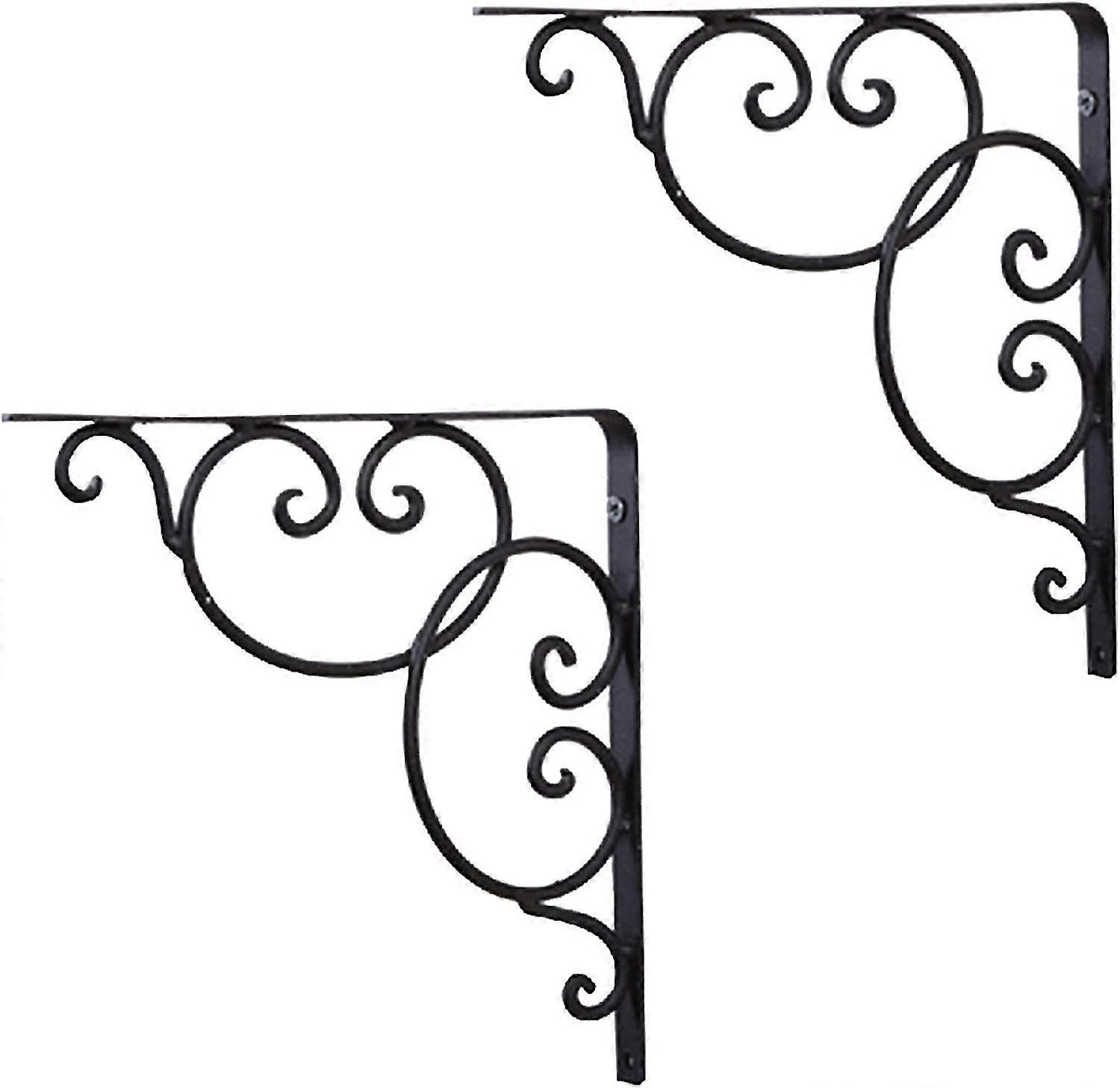 European Wrought Iron Triangular Shelf Bracket, Wall Bracket, Black, 6 Inches, 2 Pieces