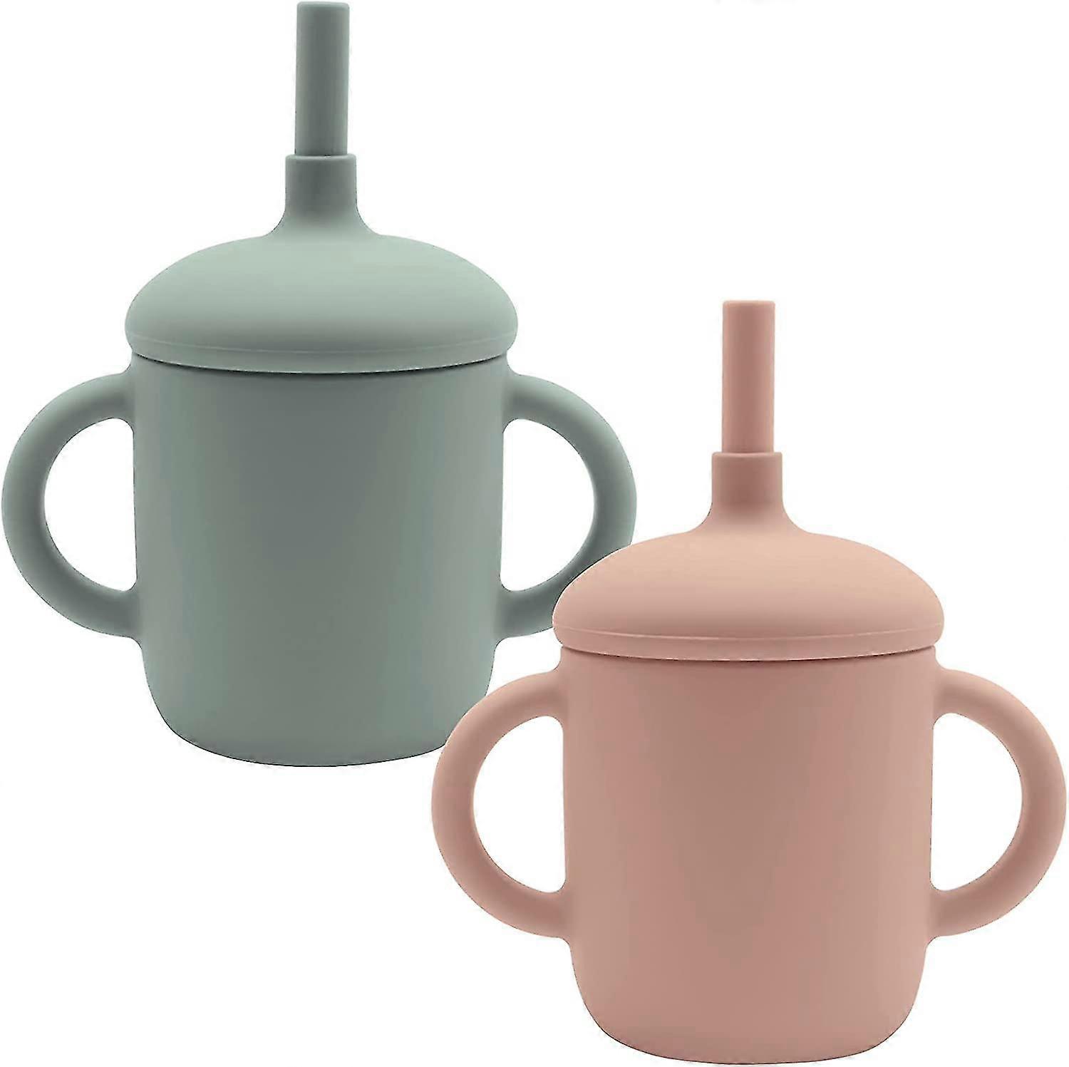 Toddler Cup, Silicone Training Cup Straw Cup With Straw, Spill And Non-slip Handle
