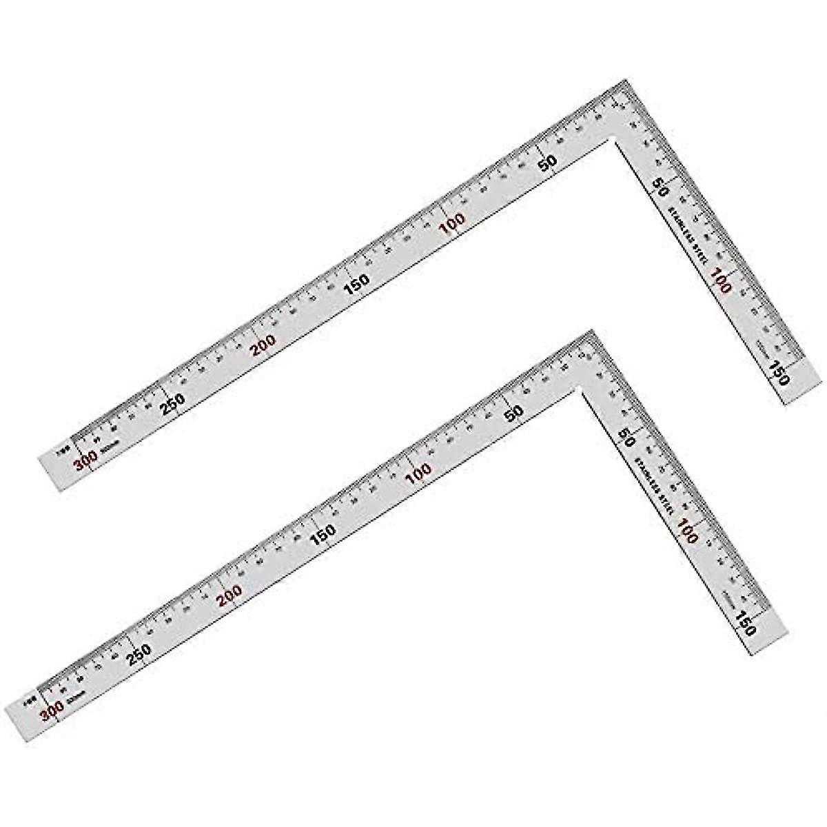 2 Pack L Shaped Ruler 150mmx300mm Right Angle Ruler Stainless Steel L Shape Square Ruler Double-sided Measuring Metric Ruler For Carpenter Craftsman