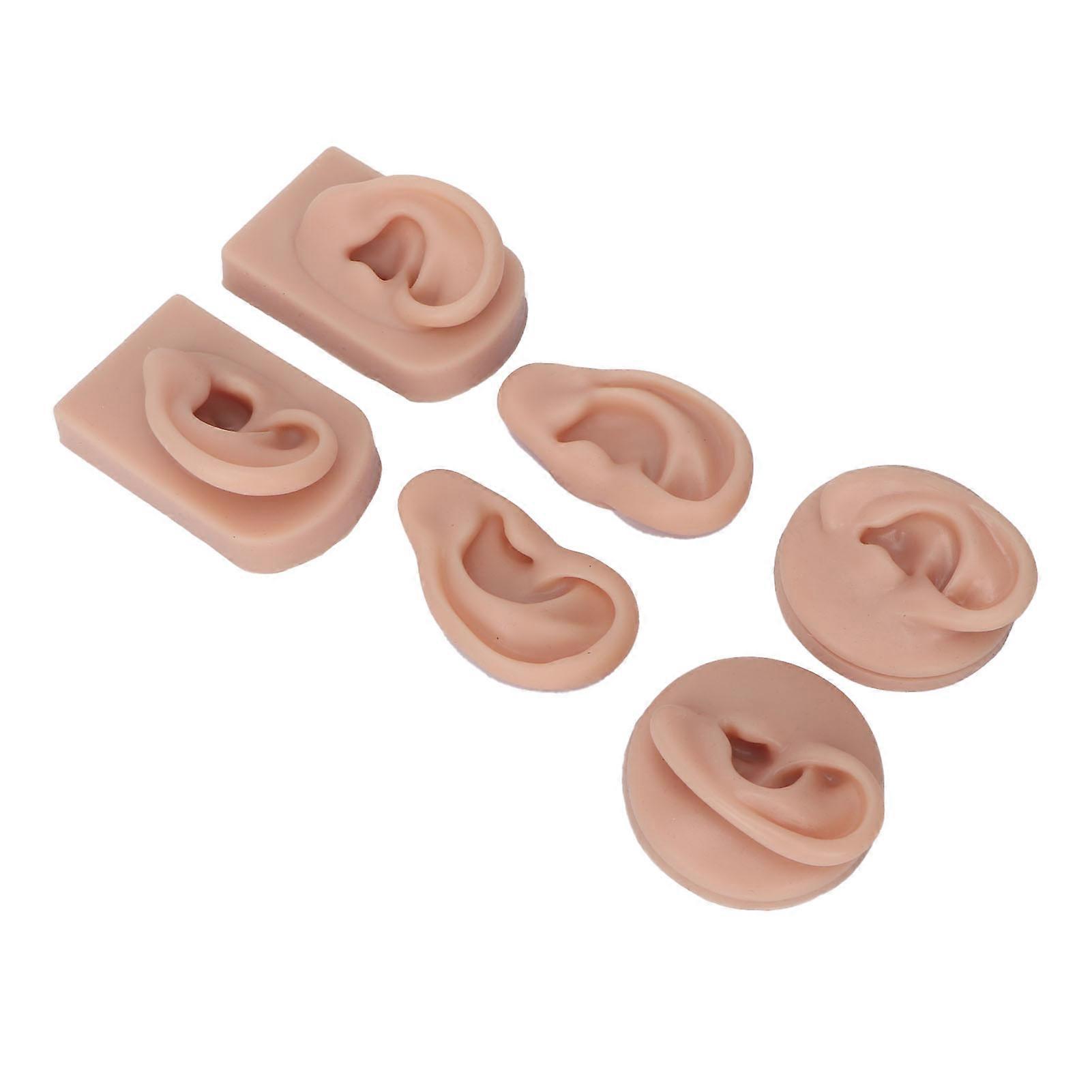 3 Pairs Silicone Ear Model Soft Flexible Simulation Human Ear Model for Piercing Practice Jewelry Display Medium Skin Color