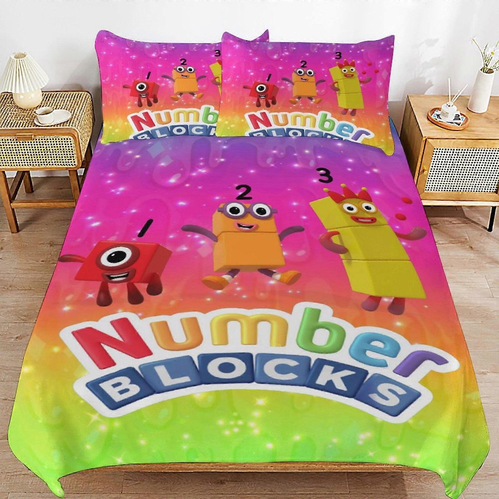 Sängkläder CA430 Numberblocks Påslakan Påslakan i mikrofiber Sängkläder Set, 3D-printade lätta 3-delade täcken, 1 påslakan och 2 kuddar DP430