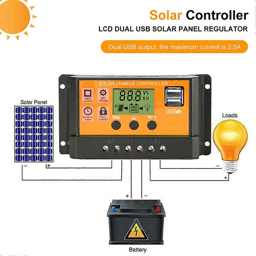 DC 12V/24V Solar Charge Controller Solar Panel Battery Regulator With LCD Display Dual USB Port Charge Controller 100A