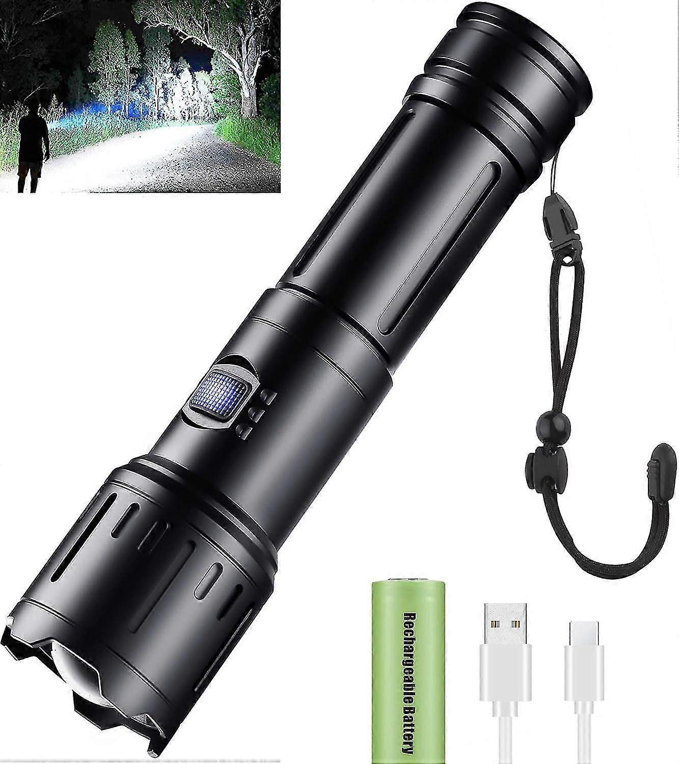 Torches LED Super Lumineuse, Torche Rechargeable avec Zoom, Torche Tactique