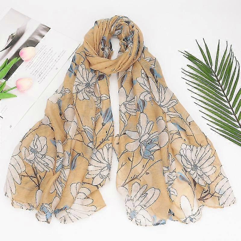 Balinesisk Print Skjerf Ginkgo Leaf Sjal Wrap