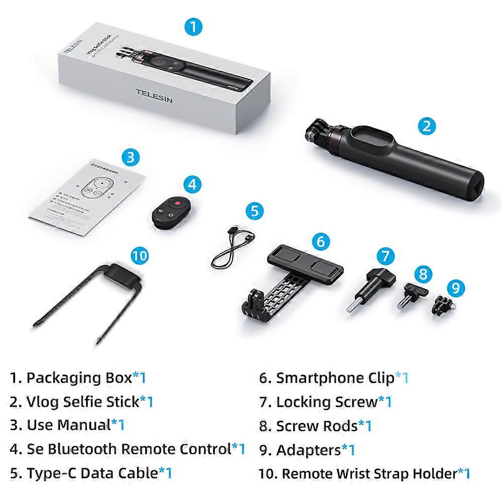 TELESIN Wireless Bluetooth Remote Control Selfie Stick Monopod Tripod For GoPro Hero 10 For GoPro 9 8 Max For Apple IPhone 13 Phone