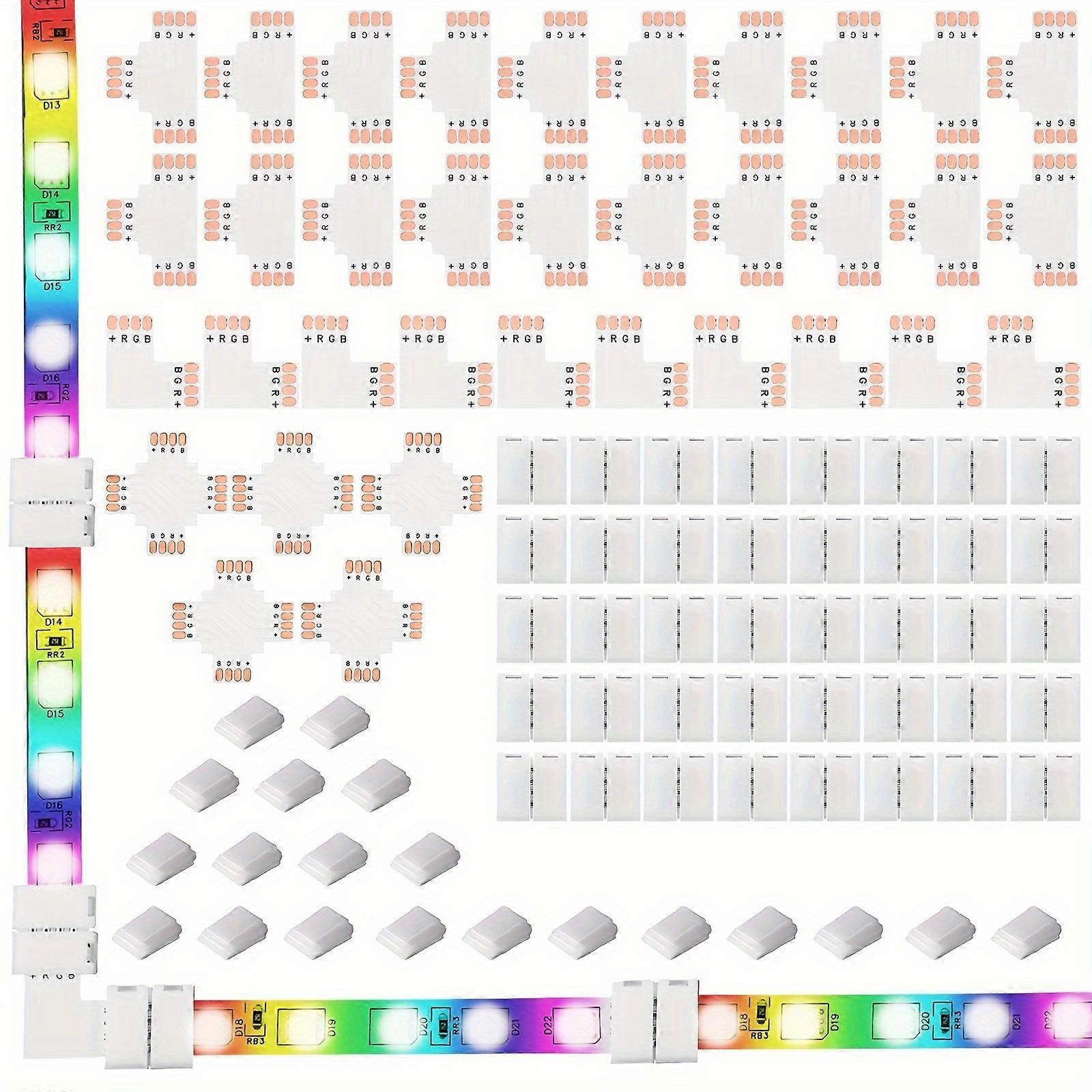 95pcs Led Light Connector, Including X-type, T-type, L-type PCB Plate, T-type Connector, L-type Connector, 10mm Solderless Adapter, Led With Clamp, 4 