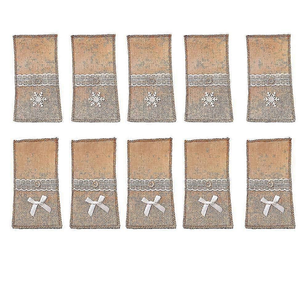 Set Of 10 Reusable Rustic Utensil Holder Pouch For Table Setting