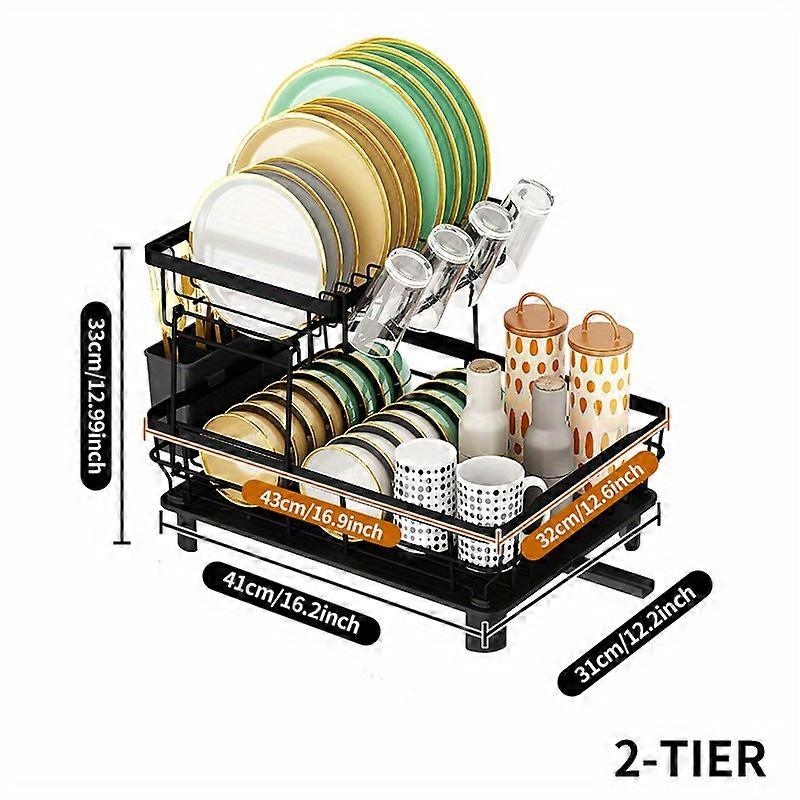1pc Dish Drying Rack, Multifunctional Dish Rack, Rustproof Kitchen Dish Drying Rack With Drainboard & Utensil Holder, 2-Tier Dish Drying Rack, Large C