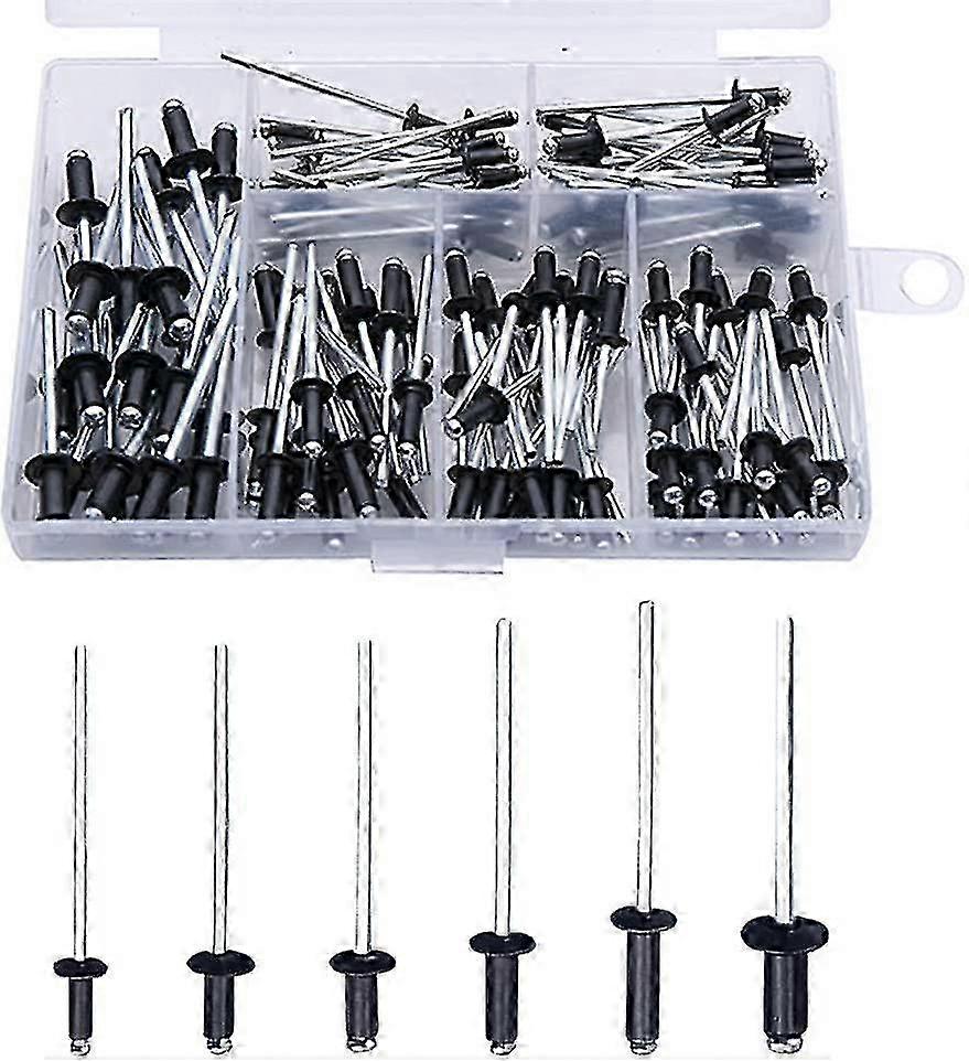 Black Rivet 120 Pieces Blind Rivets Rivets With Box Aluminum Rivet Pop Rivets Pop Rivets Assortment Open Round Rivets Aluminum Blind Rivets Domed Head