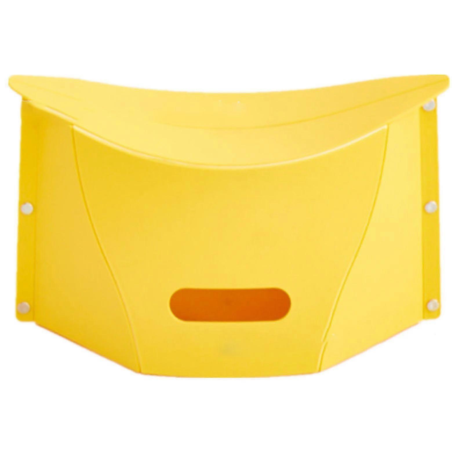 Portable Folding Low Stool with Handle for Outdoor Travel - PP Plastic - Fluorescent Yellow