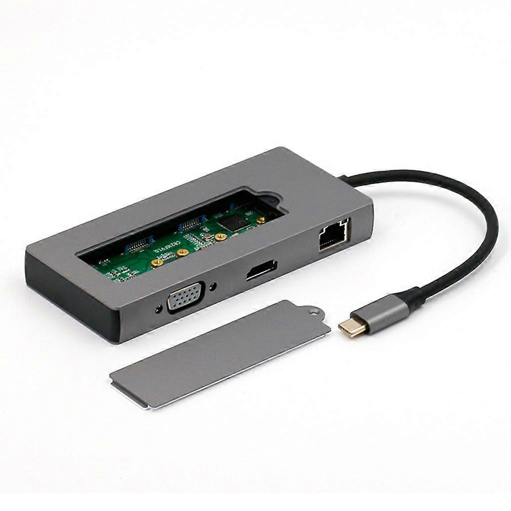 Multi-functional Type-c To HDMI-compatible Hub VGA+M.2 Network Usbx3 PD Adapter