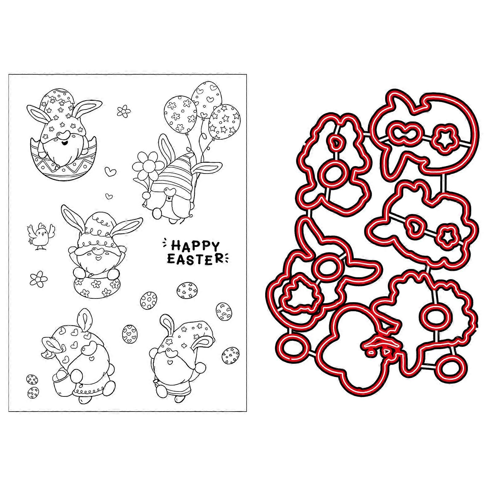 Happy Easter Seal Stamp with Cutting Dies Stencil Set DIY Scrapbooking Embossing