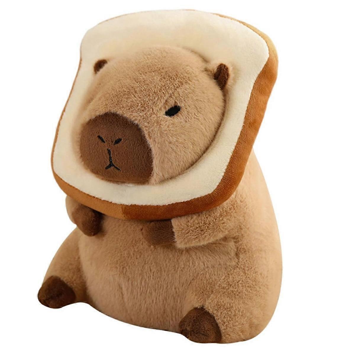 Simpatico Cuscino Peluche Capibara con Copricapo Toast Indossabile Kawaii Pane Capibara Animali di Peluche Giocattoli Abbraccio Regali 30 cm