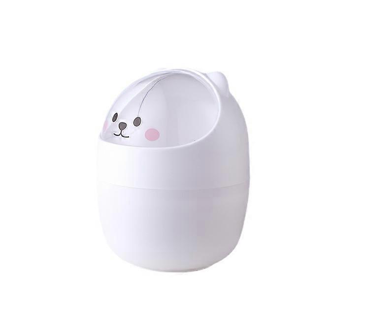 Mini plastic desktop trash can with lid, cartoon bear design, portable and removable