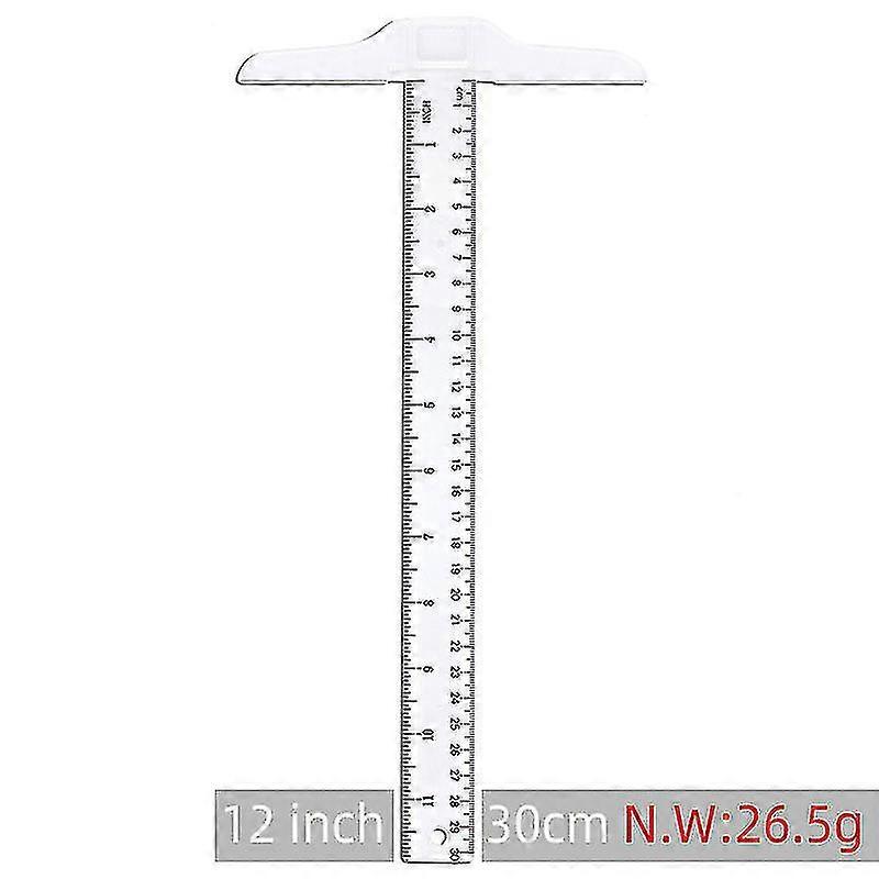 30cm/12" Plastic T-square Metric Ruler Cm/inch Double Side Scale T Shaped Ruler Measuring(1pcs,transparents)