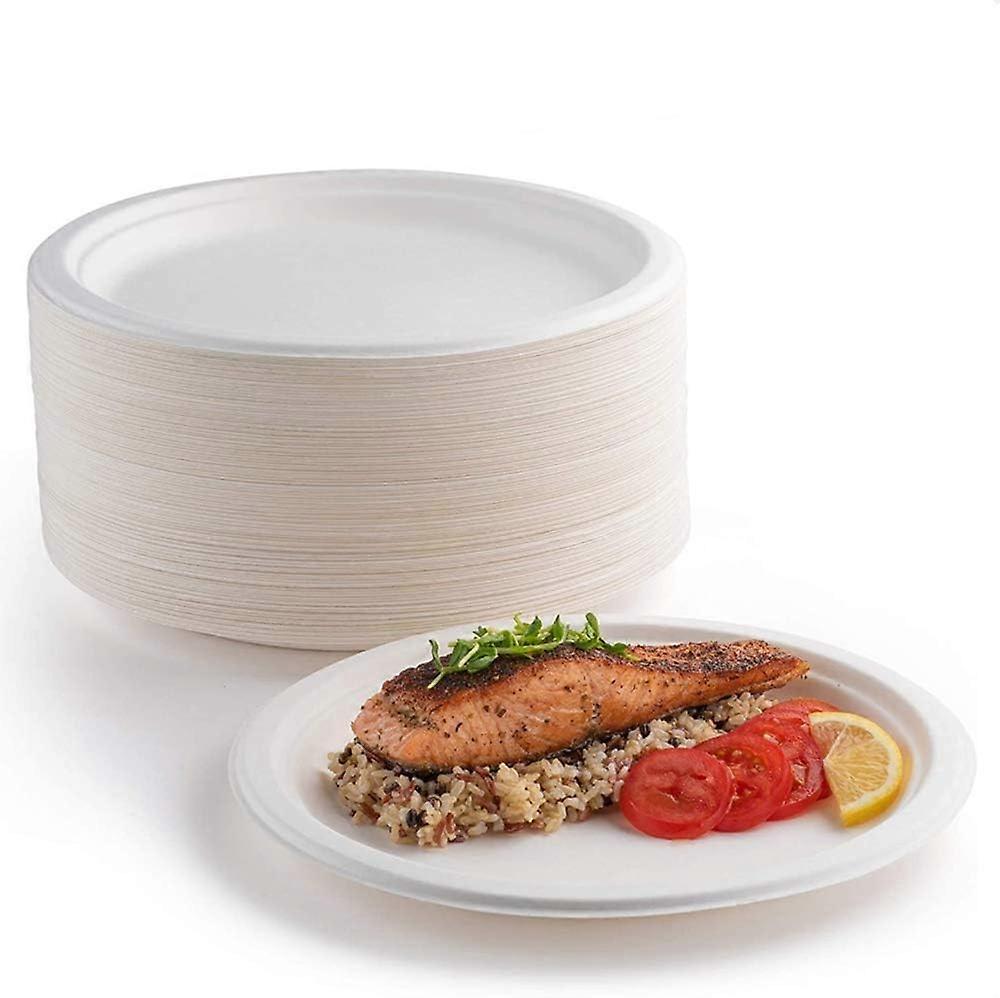 Pack of 100 white paper plates,  18 cm, 100% biodegradable and compostable, environmentally friendly disposable plates, for picnics, barbecues (18 cm/