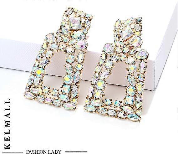 Rhinestone Rectangle Dangle Earrings for Women Sparkly Crystal Geometric Drop Statement Earrings