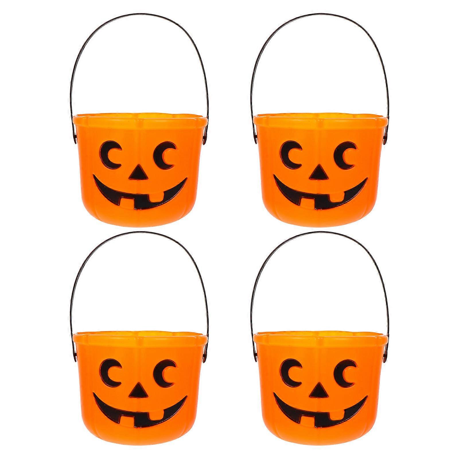 4 قطع هالوين اليقطين دلاء حاويات الحلوى المحمولة للأطفال (البرتقالي)