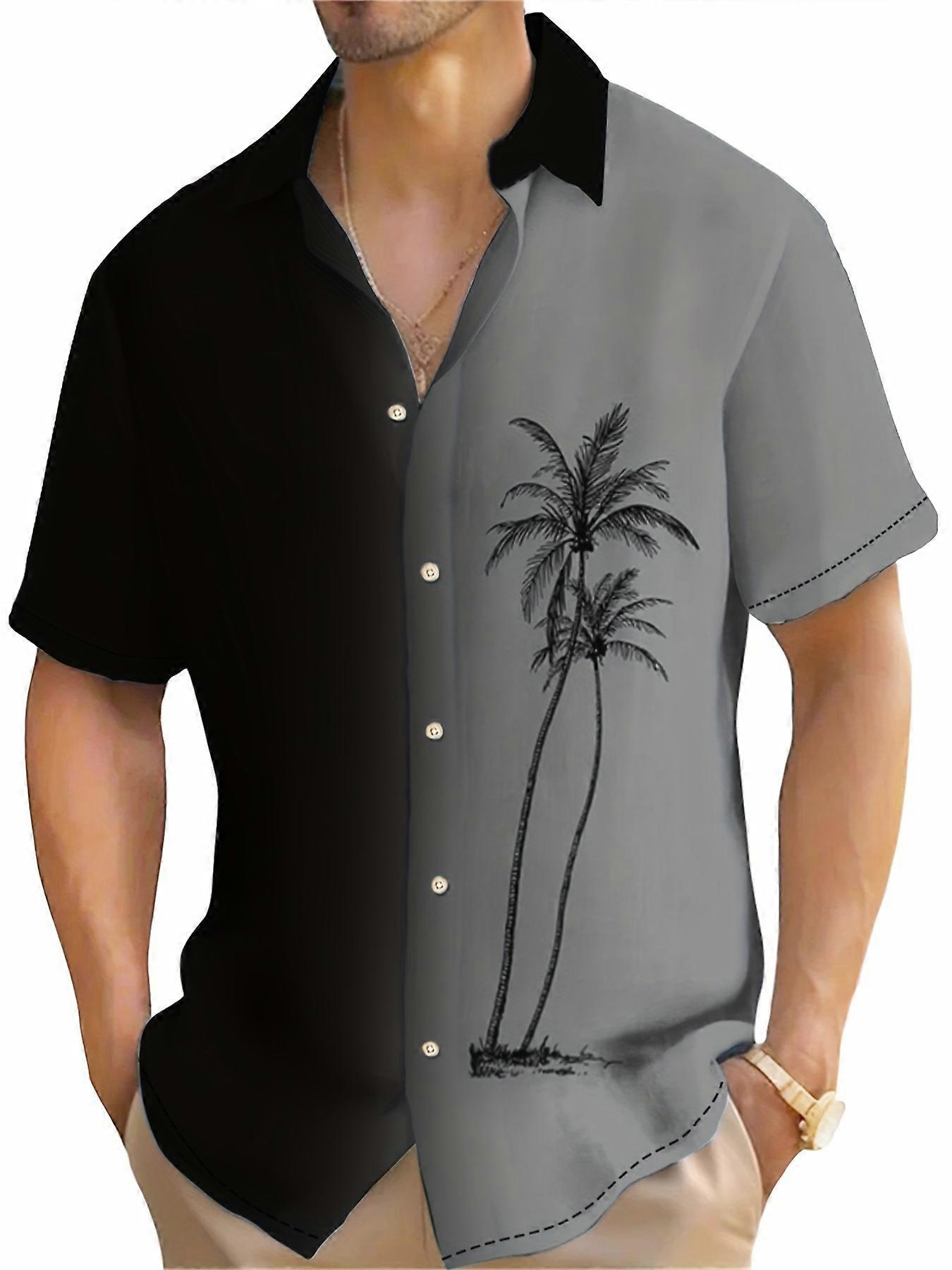 New style Coconut Tree Print Gradient Design Men's Hawaiian Style Short Sleeve Button Down Lapel T-shirt For Summer Resort Vacation