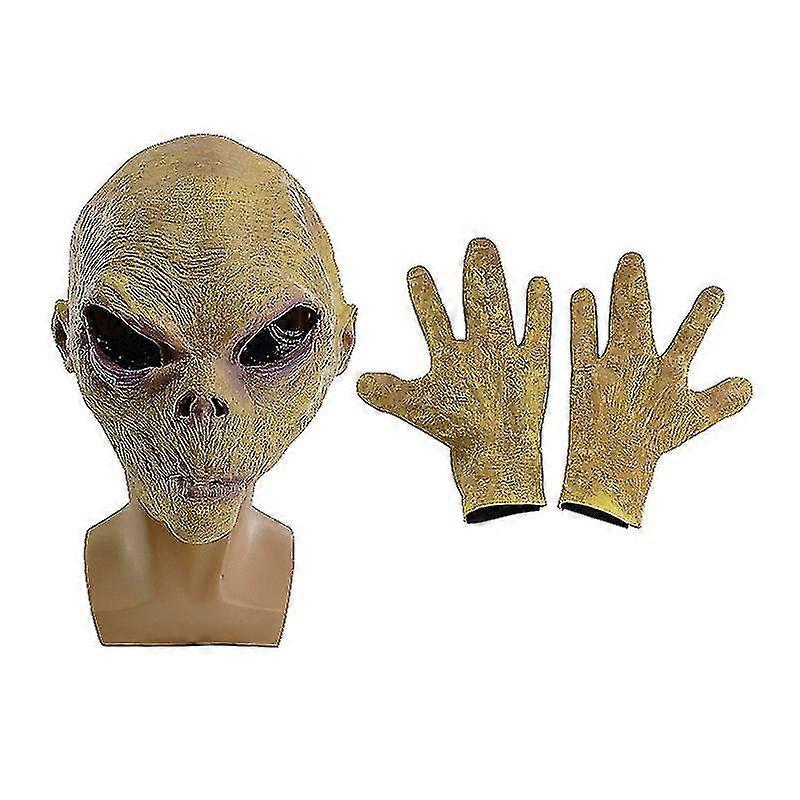Ghostface Alien Horror Head Mask/gloves Halloween Masquerade Props #yellow