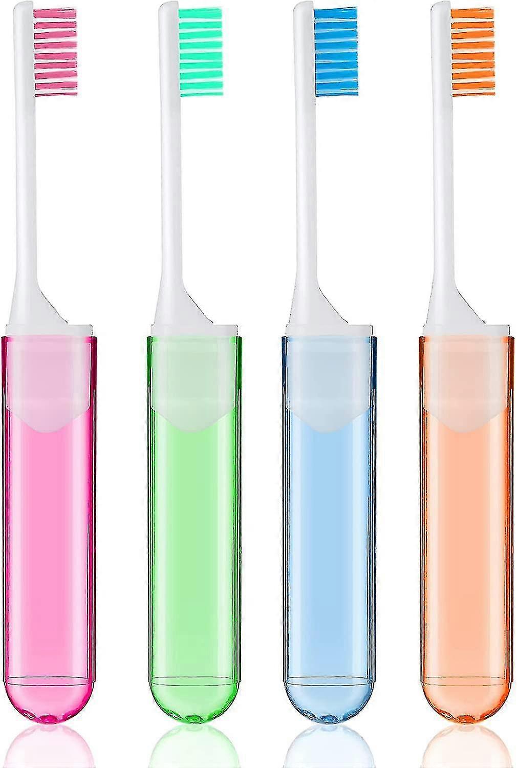 Toothbrush Covers 4 Pcs Folding Manual Toothbrushes Case Travel Kit Soft Bristles Tooth Brushes